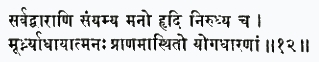 сарва-дварани самйамйа мано хриди нирудхйа ча мурдхнй адхайатманах пра