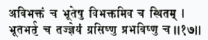 авибхактам ча бхутешу вибхактам ива ча стхитам бхута-бхартри ча тадж