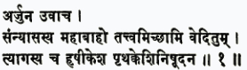 арджуна увача саннйасасйа маха-бахо таттвам иччхами ведитум тйагасйа