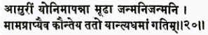 асурим йоним апанна мудха джанмани джанмани мам апрапйаива каунтейа
