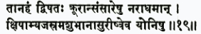 тан ахам двишатах круран самсарешу нарадхаман кшипамй аджасрам ашубхан